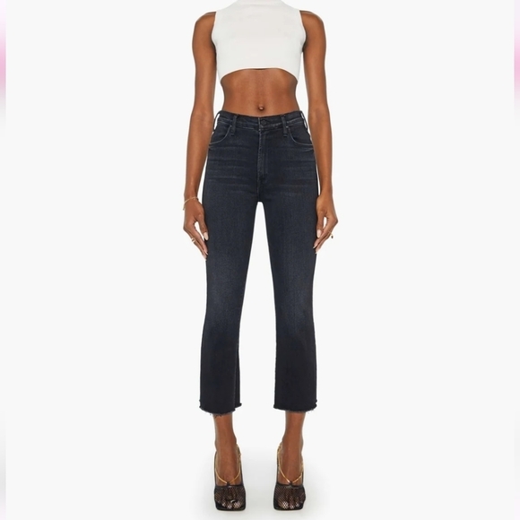 MOTHER Denim - MOTHER The Hustler Ankle Fray Jeans Encounters at Night Stretchy Black Jeans